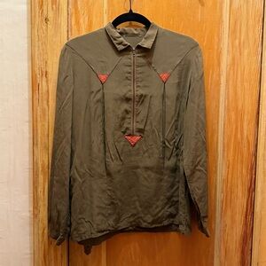 100% Silk Quarter-zip Blouse